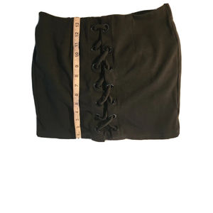 Shinesdar Black Lace Up Front Mini Skirt